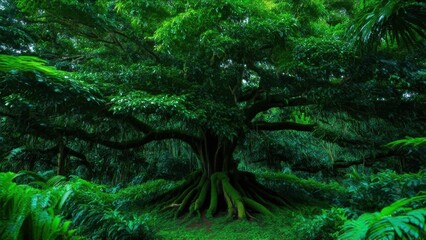 Obraz premium Tropical rainforest with big tree