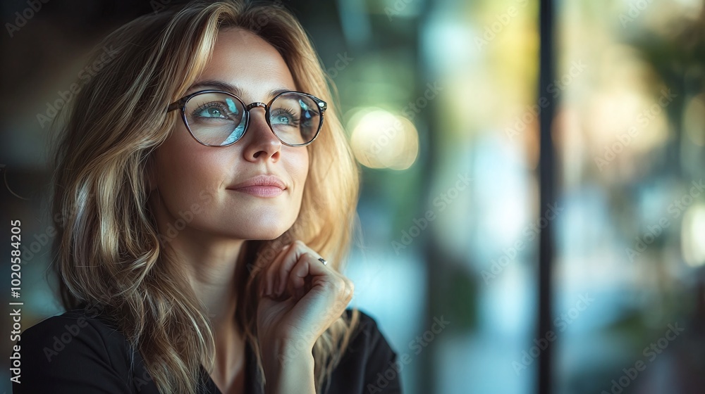 Wall mural professional female executive manager looking away with a confident and optimistic outlook, thinking