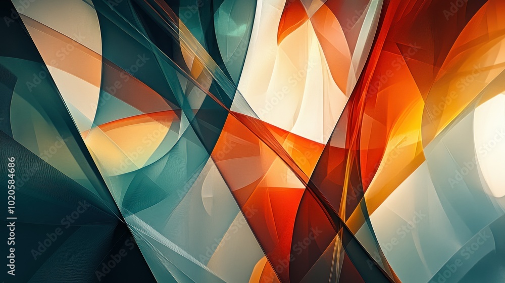 Poster abstract art with intersecting geometric shapes in warm tones