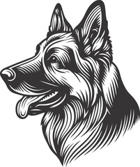 German shepherd dog in different poses on a white background objects silhouette illustration.