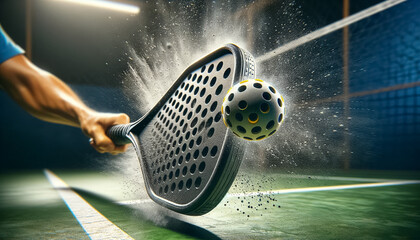 Fierce Serve Captured in Motion, Pickleball Paddle Strikes with Precision
