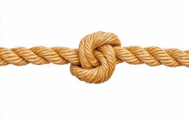 Wavy rope with a tight knot in the center, isolated on white, ideal for creative designs focusing on unity, security, or handmade craftsmanship