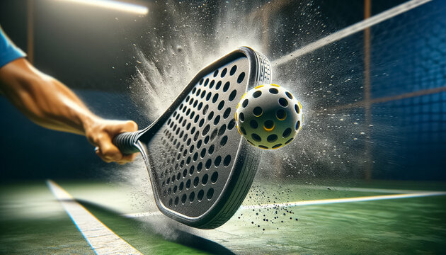 Fierce Serve Captured in Motion, Pickleball Paddle Strikes with Precision