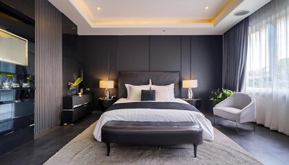 Modern luxury interior design of modern bedroom, Black accent,