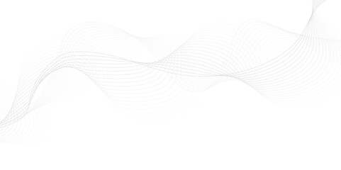 White wave curve lines banner background design. Abstract soft wave lines dynamic flowing gray light isolated background. Vector Illustration of the gray pattern of lines. Black stripes on white .	
