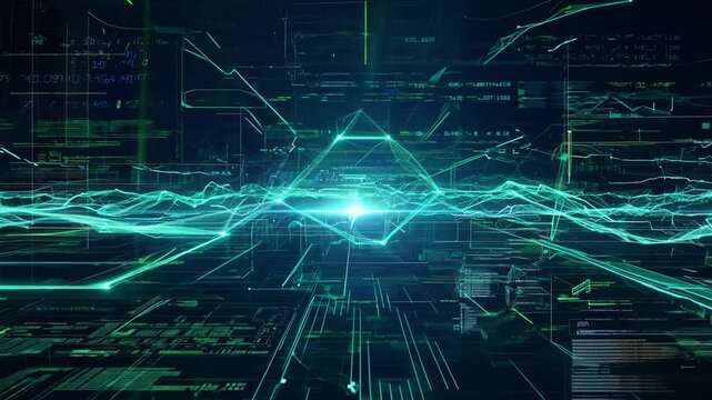 Futuristic digital generated motion abstract matrix cyber environment big data analytic artificial intelligent simulation, animation for digital background
