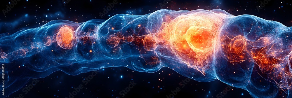 Aufkleber Mesmerizing Cosmic Explosion:A captivating visualization showcasing the dynamic and powerful interstellar energy flows within a cosmic nebula. The image depicts the swirling,luminous.