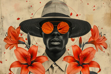 Generative AI technology cut-out graphical retro collage with vivid vintage elements paper art design