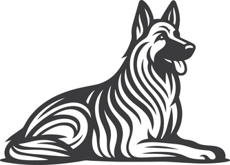 German shepherd dog in different poses on a white background objects silhouette illustration.