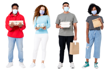 Food delivery people mockup psd jobs during the new normal