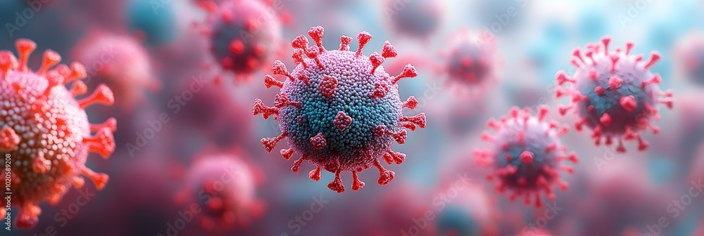 Leinwandbilder microscopic view of dangerous coronavirus outbreak concept. abstract 3d of covid-19 virus cells,show