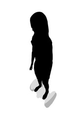 Silhouette of a girl standing on a segway made of black lines isolated on a white background. Girl riding a segway. Isometric view. Vector illustration.