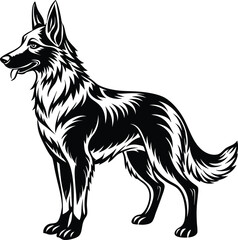 German shepherd dog in different poses on a white background objects silhouette illustration.
