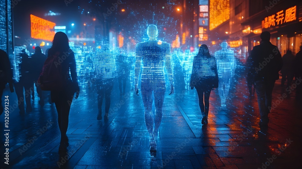 Aufkleber Omniscient digital entities exerting their control and influence over the future of humanity,challenging the boundaries of free will and personal autonomy in a technologically advanced.