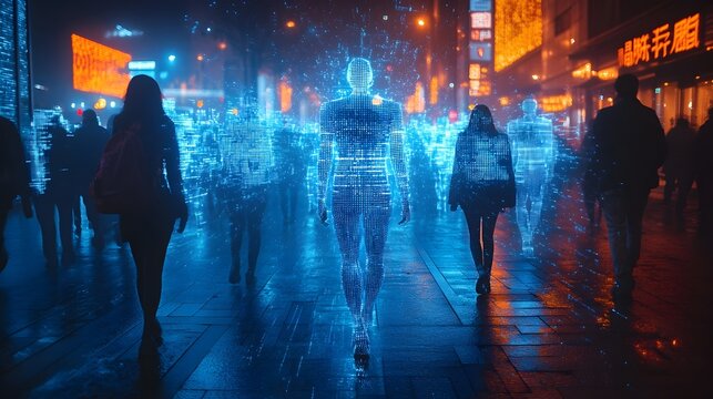 Omniscient digital entities exerting their control and influence over the future of humanity,challenging the boundaries of free will and personal autonomy in a technologically advanced.