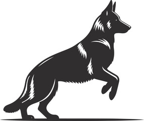 German shepherd dog in different poses on a white background objects silhouette illustration.