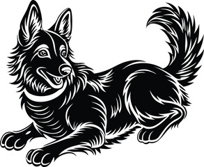 German shepherd dog in different poses on a white background objects silhouette illustration.