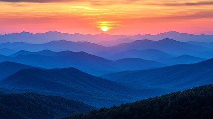 Majestic Sunset Over Dramatic Mountain Ridges - Panoramic High-Quality Landscape Photography with Silhouetted Outlines and Warm Hues