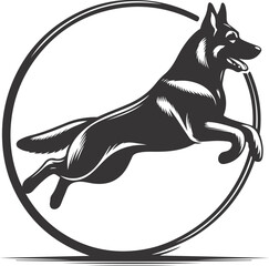 German shepherd dog in different poses on a white background objects silhouette illustration.