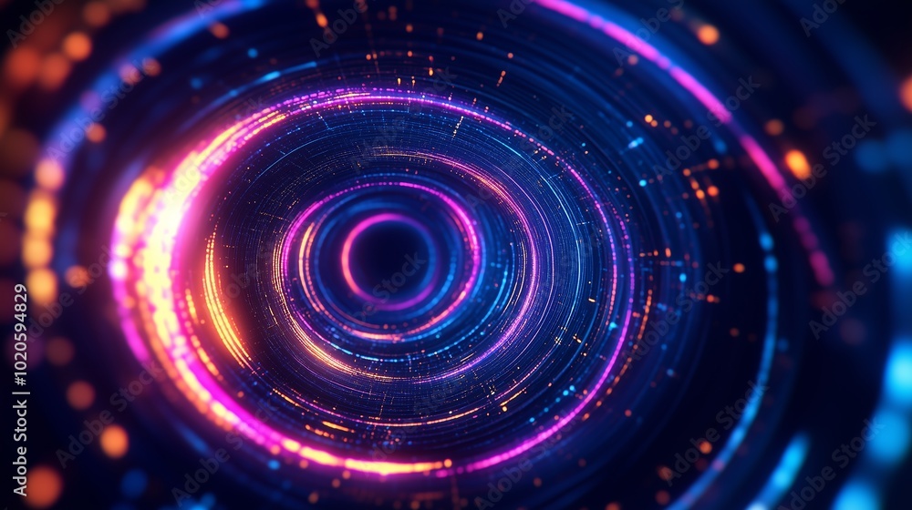 Poster colorful vortex pattern emanating bright lights in a digital abstract art display