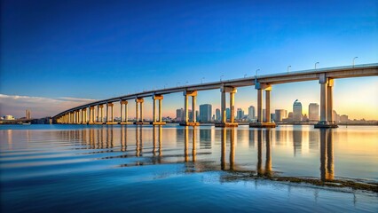 Fototapeta premium Forced perspective image of Coronado bridge with San Diego skyline in the distance