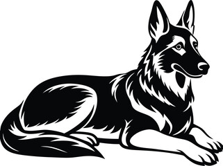 German shepherd dog in different poses on a white background objects silhouette illustration.