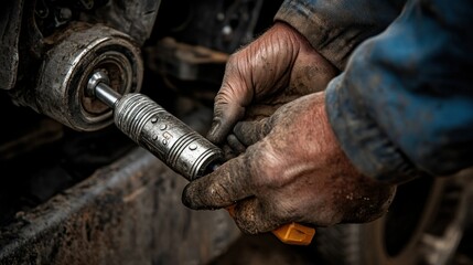 Close-up of a Mechanic's Hands Using a Tool on a Machine