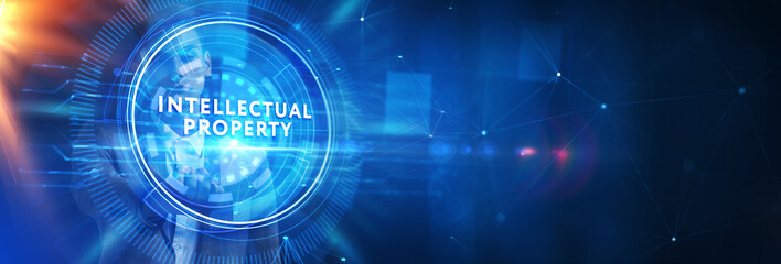 Business, technology, internet and network concept. Virtual screen of the future and sees the inscription: Intellectual property.