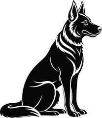 German shepherd dog in different poses on a white background objects silhouette illustration.