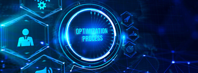 Optimization Software Technology Process System Business concept. Business, Technology, Internet and network concept. 3d illustration