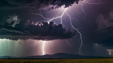 Sky lightning over the river