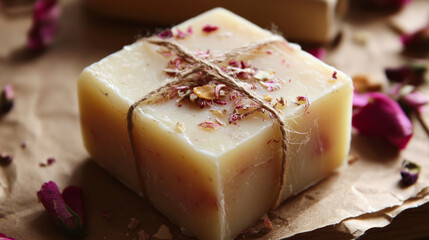 Floral handmade soap displayed