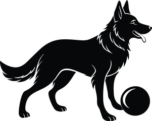 German shepherd dog in different poses on a white background objects silhouette illustration.