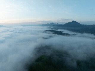 Drone aerial view of landscape mountains view in summer season,High angle view over countryside at northern Vietnam