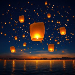 Festive Sky Lanterns Illuminating the Night Sky