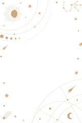 Gold celestial png frame, simple sky element for planner, transparent background