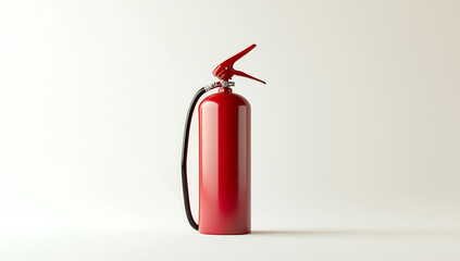 Minimalist Red Fire Extinguisher Standing Against a Plain White Background