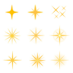 Sparkling star png sticker set, gold flat design graphic on transparent background