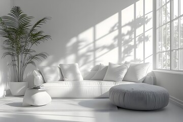 Tranquil Elegance A Modern Minimalist Living Room in Monochrome Hues