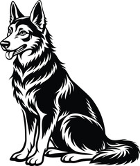 German shepherd dog in different poses on a white background objects silhouette illustration.