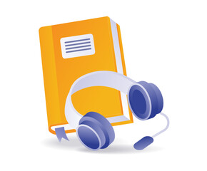 Book with technology headset isometric illustration