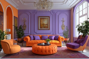 Vibrant and Elegantly Appointed Living Room with Opulent Decor and Eclectic Furnishings