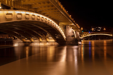 Margaret Bridge in the evening during the flood on 19th september of 2024