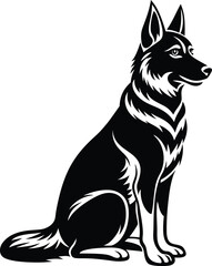 German shepherd dog in different poses on a white background objects silhouette illustration.