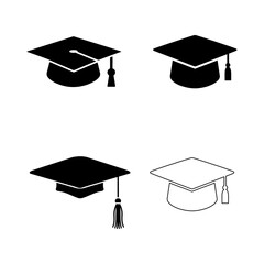 student cap, diploma, Academic, Graduation hat cap icons set vector