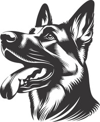 German shepherd dog in different poses on a white background objects silhouette illustration.