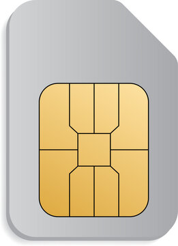 Phone sim card. ID card mockup template. Realistic vector illustration for design. Mobile cellular phone. Sign, symbol, icon or logo isolated on background. EMV gold chip. Concept of technology.