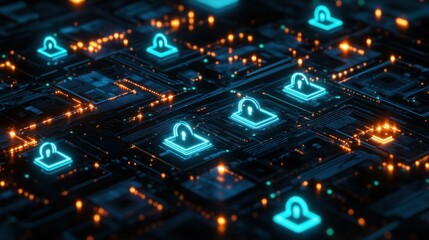 Fototapeta premium Cyber Security Lock Icons on a Circuit Board