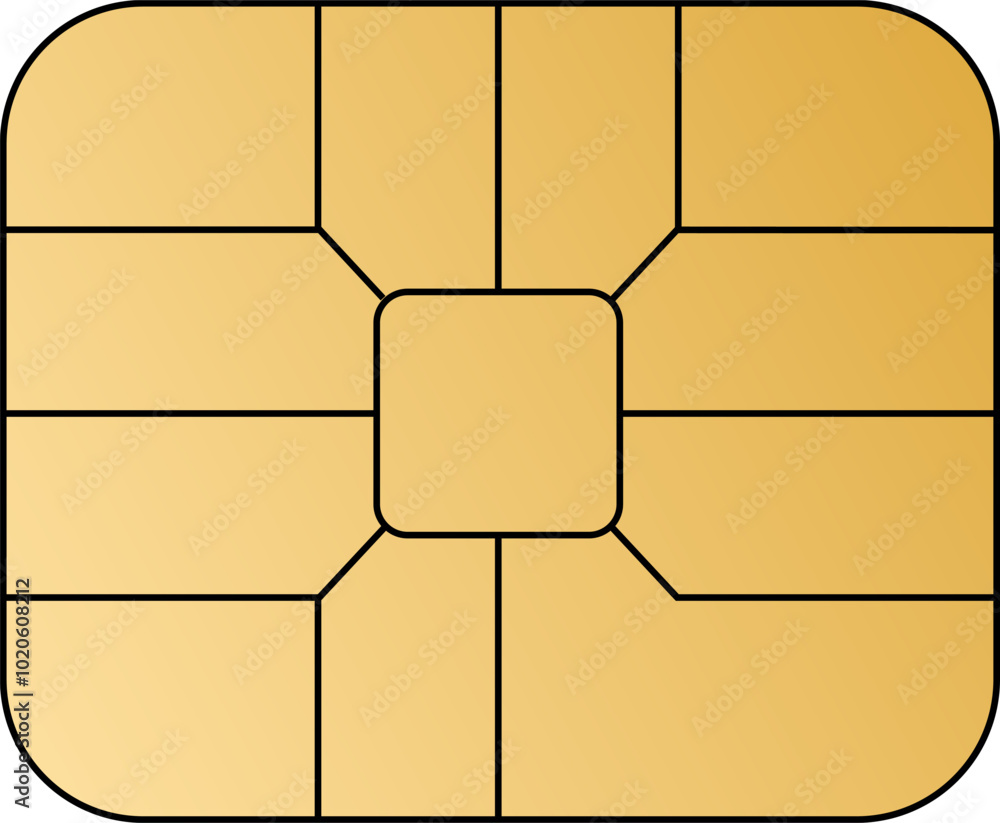 Aufkleber emv chip golden vector icon. contactless payment at terminals and atms. set line nfc symbol. square 