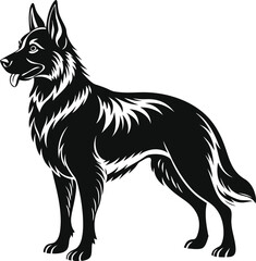 German shepherd dog in different poses on a white background objects silhouette illustration.